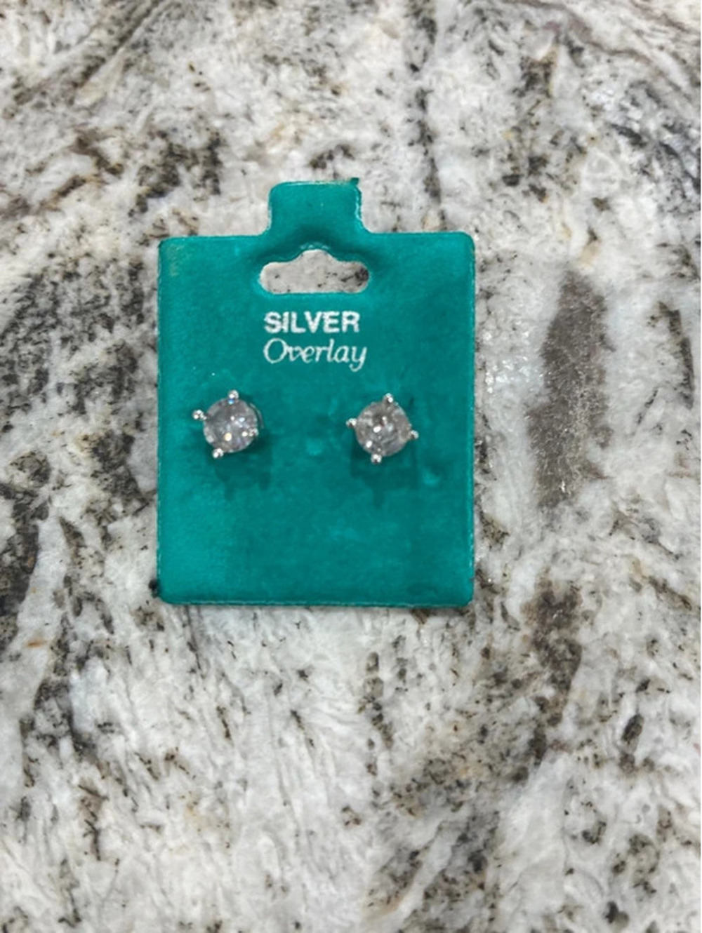 Silver Overlay Stud Earrings with Clear Stones